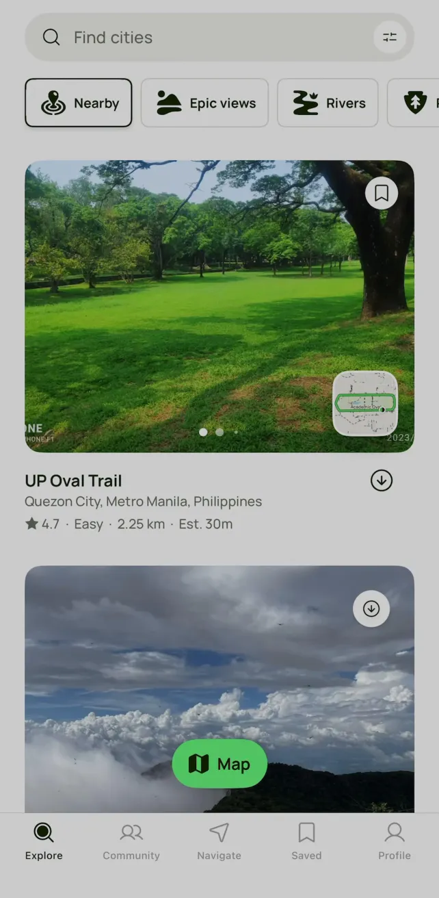 AllTrails: Hike, Bike & Run Trail Discovery and Filtering, screen 1