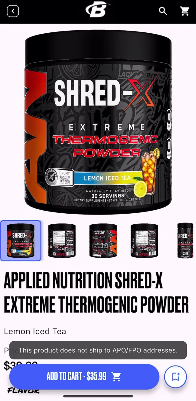 Bodybuilding.com - Fitness App Shopping for a Product, screen 1