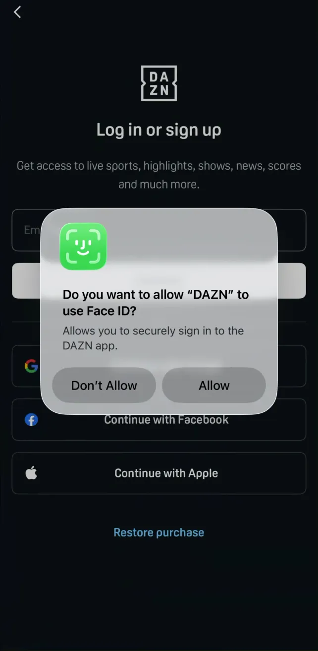 DAZN: Stream Live Sports Onboarding and Account Creation, screen 2