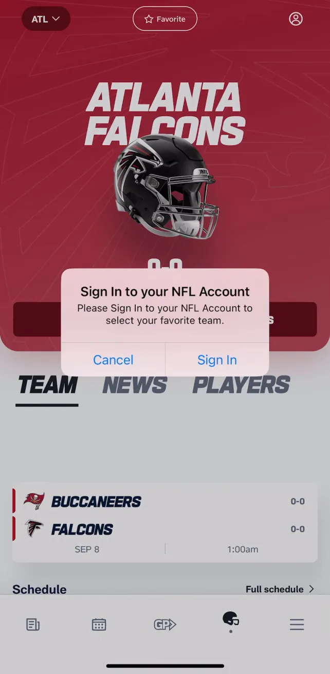NFL Account Creation & Setup, screen 1
