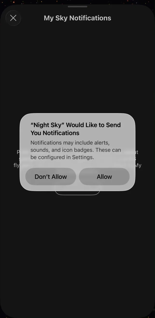 Night Sky Managing Settings & Notifications, screen 1