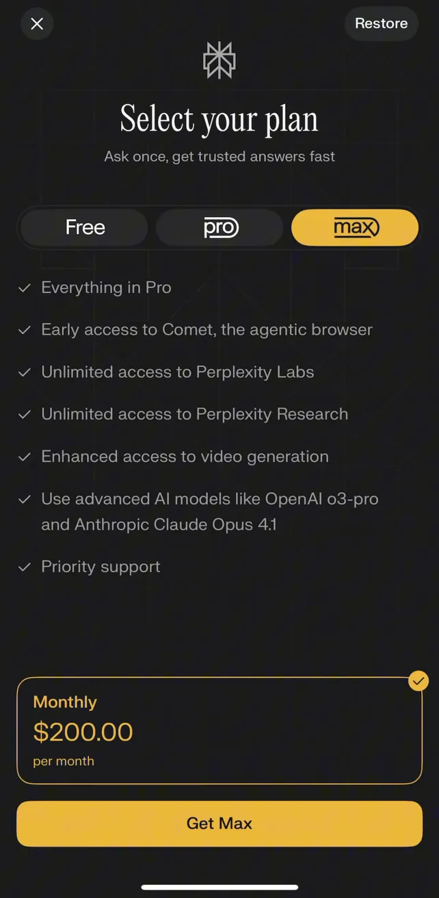 Perplexity - AI Search & Chat Browsing Subscription Plans, screen 2