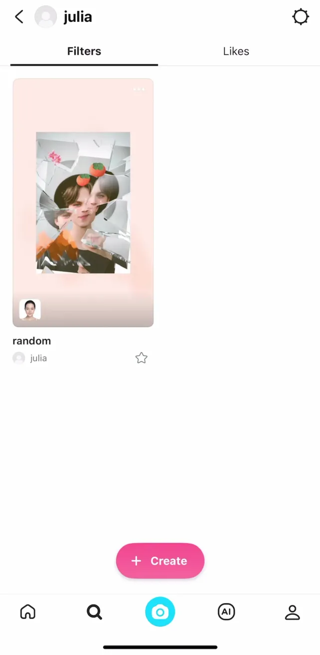 SNOW - AI Profile Creating a Custom Filter, screen 1