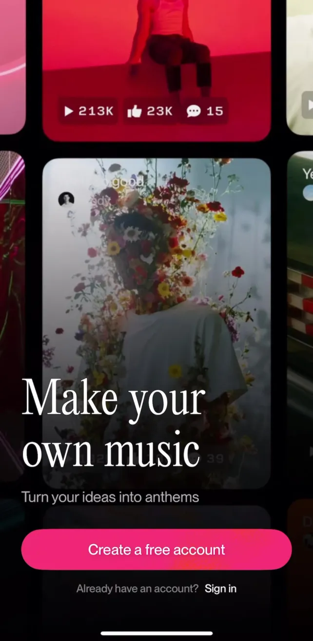 Suno - AI Songs, Music, Lyrics Onboarding & Account Creation, screen 2