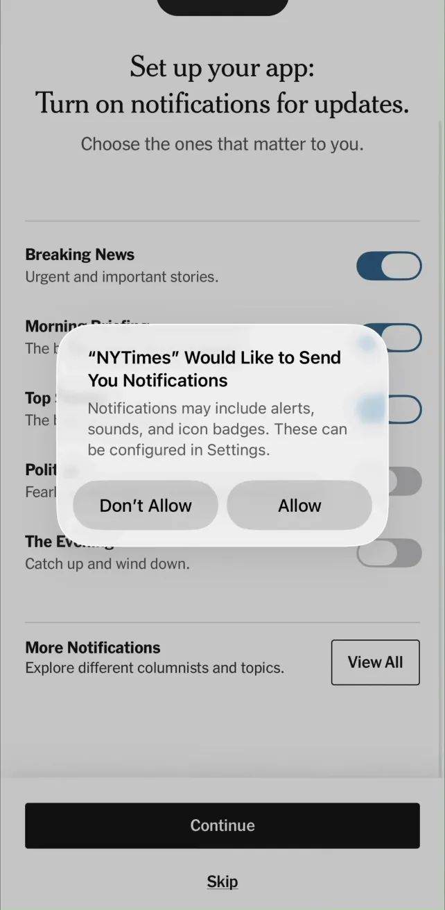 NYTimes: US and Global News Onboarding & Account Creation, screen 3