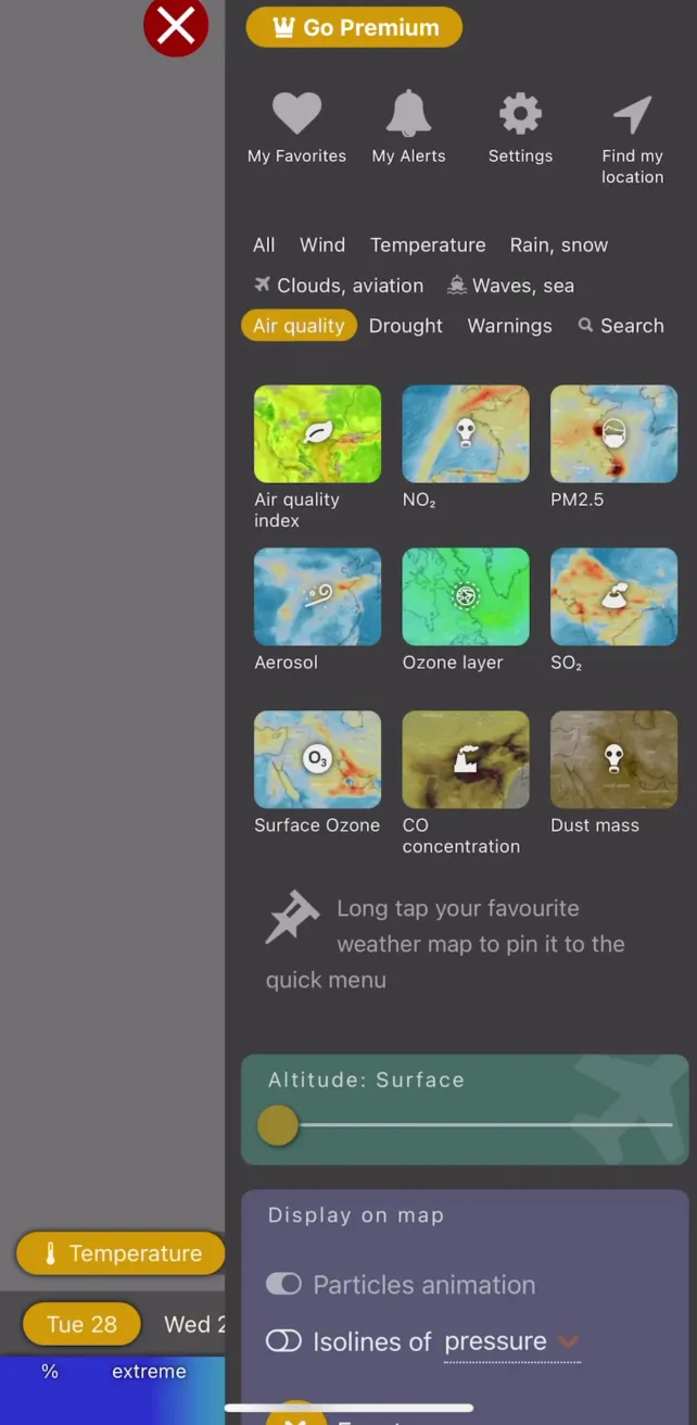 Windy.com Managing Favorites & Alerts, screen 1