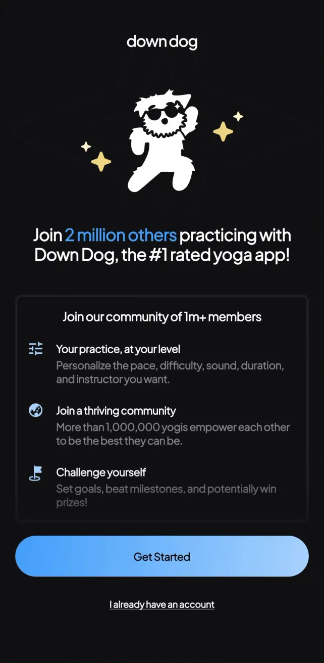 Yoga | Down Dog Onboarding & Personalization, screen 1