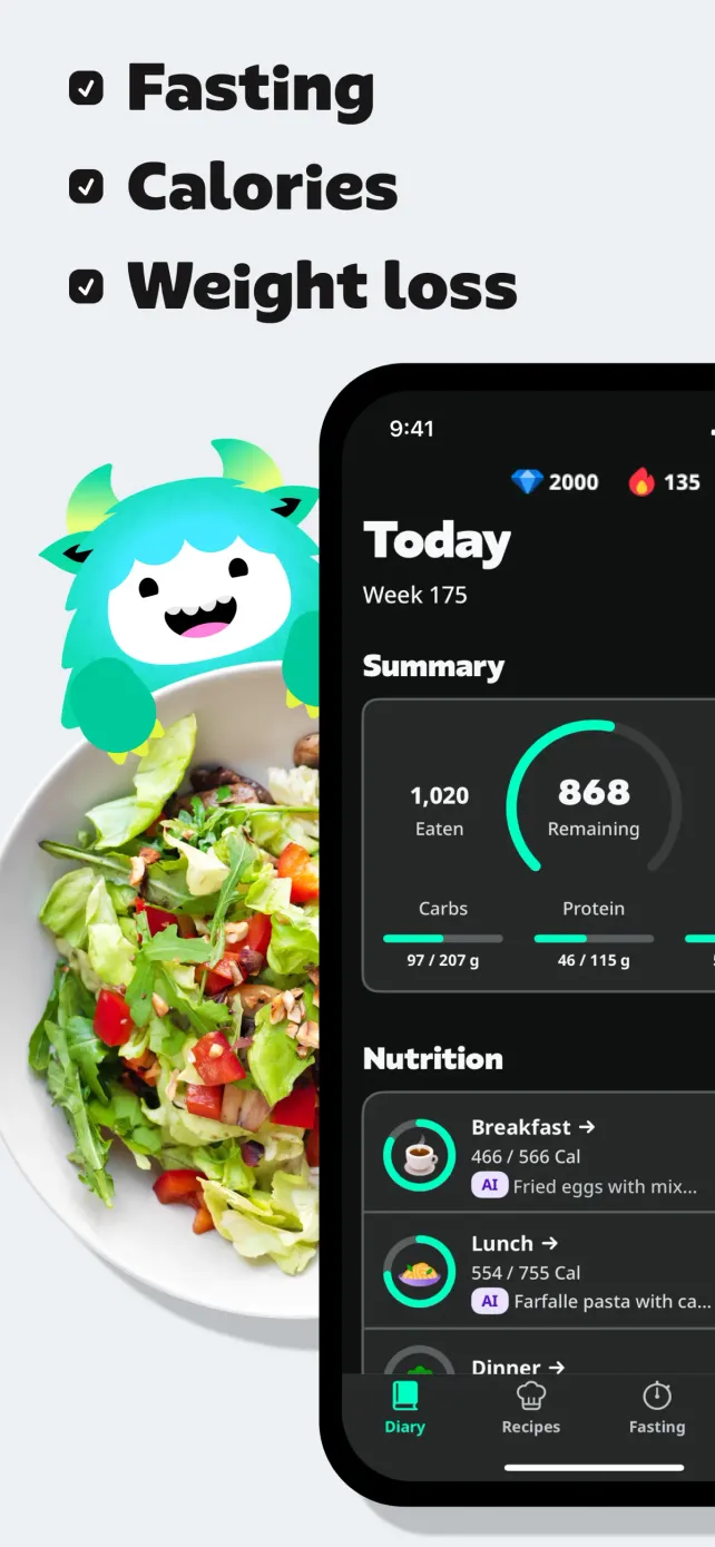 AI Calorie Tracker by Yazio App Store screenshot 1